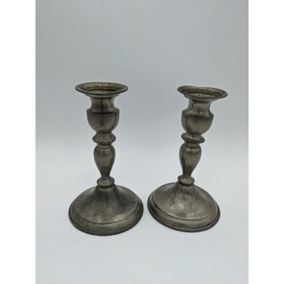 Leonard Pewter taper candle holder set of 2 6.5" - Picture 1 of 10